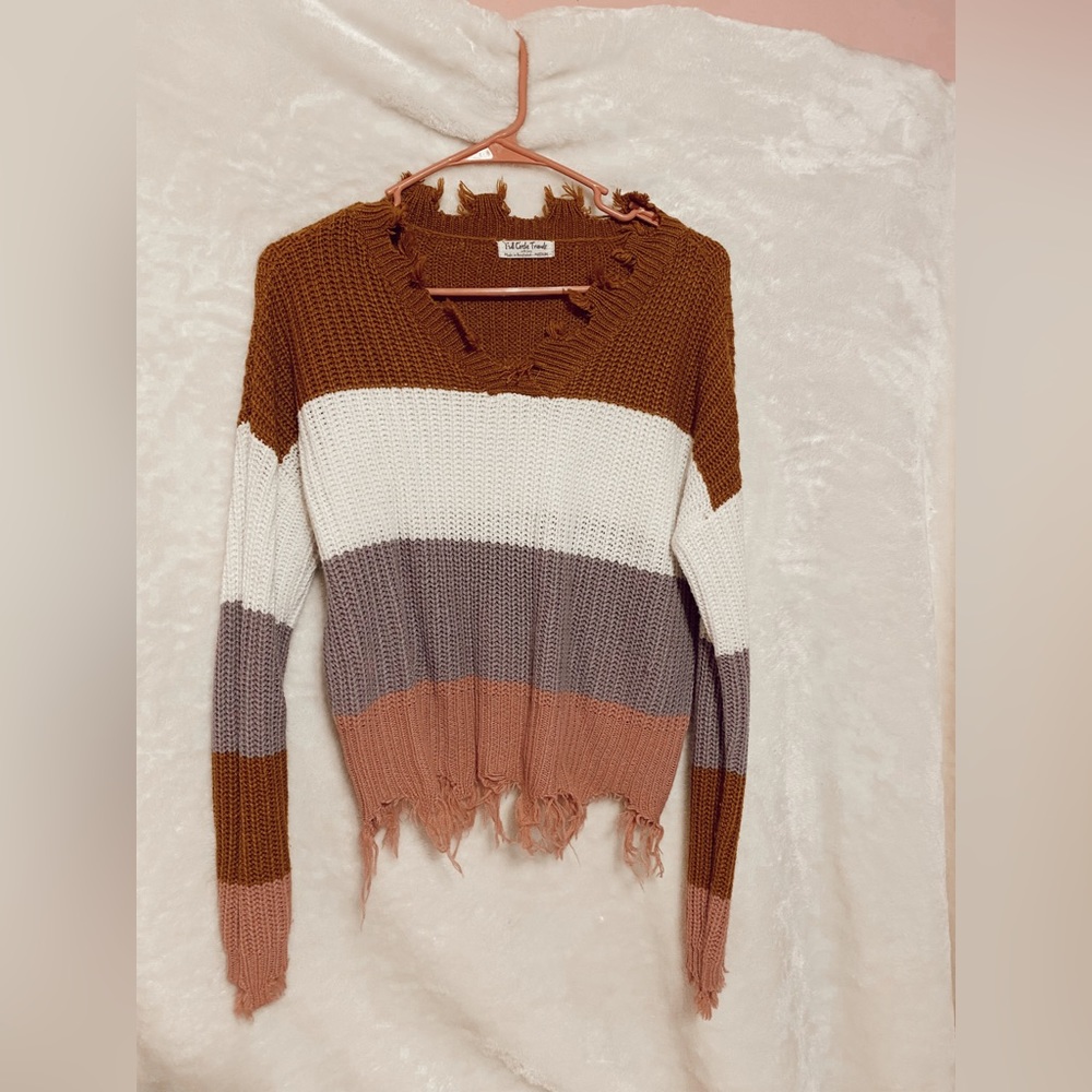 Distressed Multicolored Knit Sweater